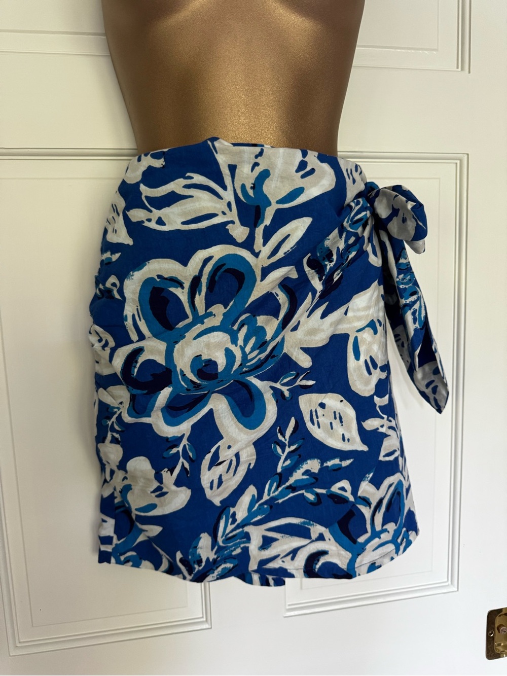Cleobella Blue and White Floral Tie-Side Skirt